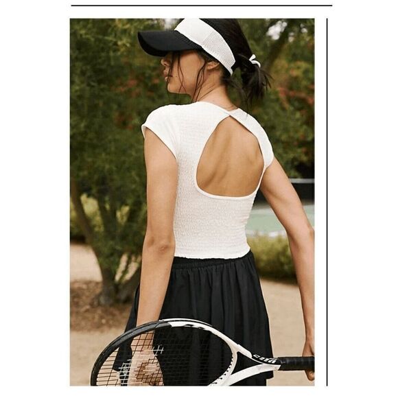 Free People White Strike A Pose Smocked Cropped Top Large NWOT - Picture 8 of 10